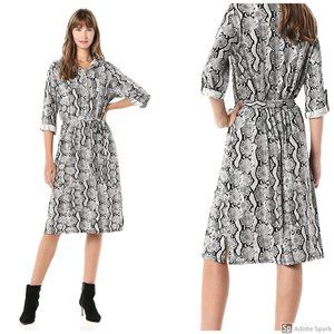 Chaus Snakeskin Animal Print 3/4 Sleeve Tie Waist Shirt Dress Size M NWT